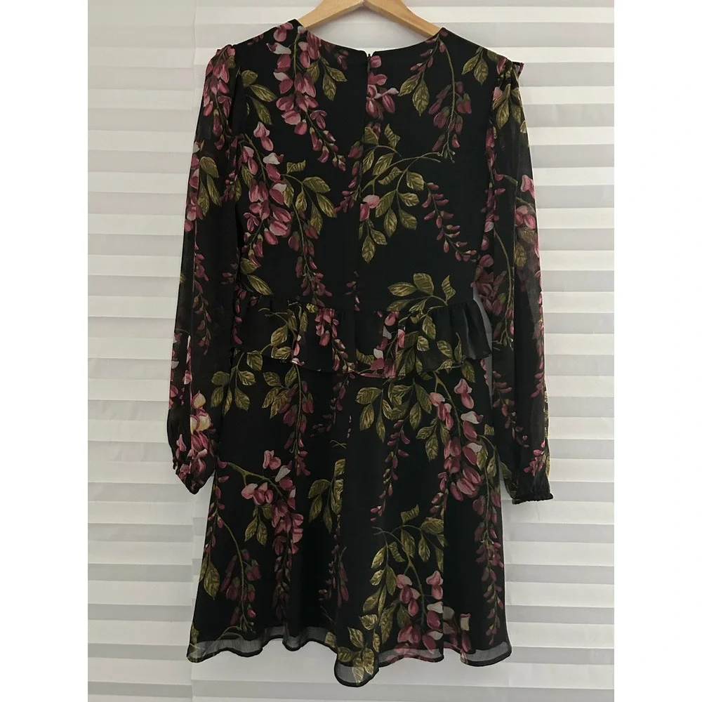 Kensie Floral Chiffon Mini Dress Whimsical Ruffle Long Sheer Sleeve 4 Cottage